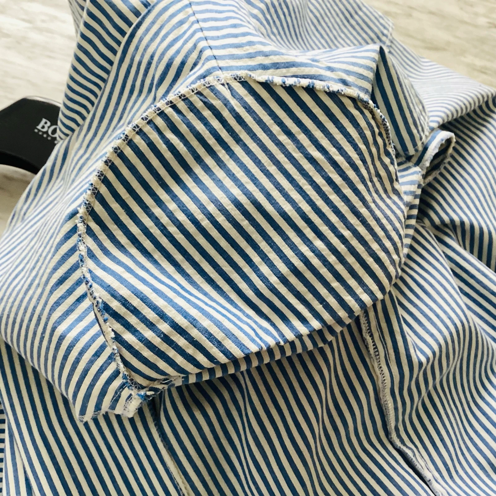 Blauw lichtblauw en wit gestreepte katoenen blazer, maat 3, controleer uw maten in de advertentie – photo 11